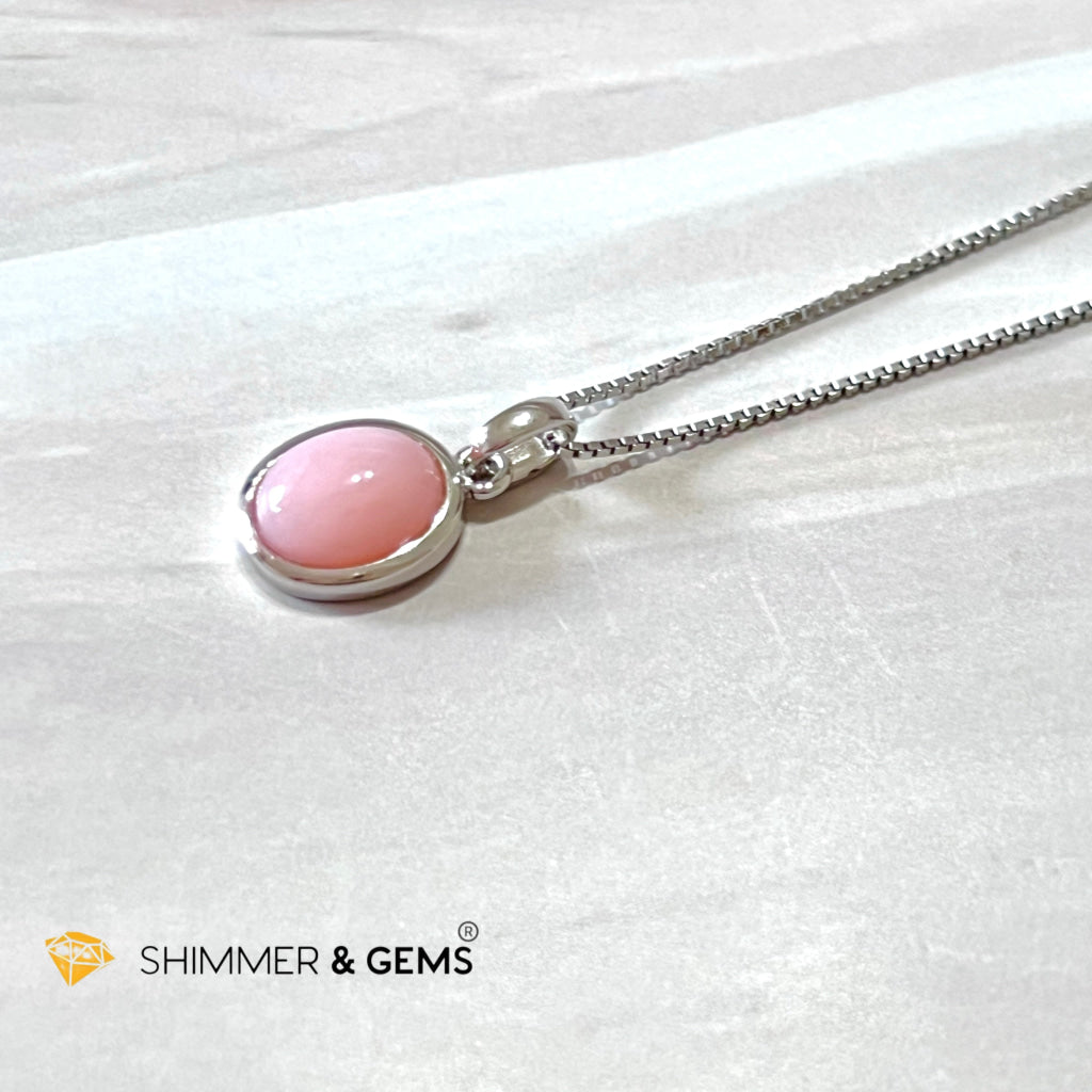 Pink Opal Oval 925 Silver Pendant (Peru)