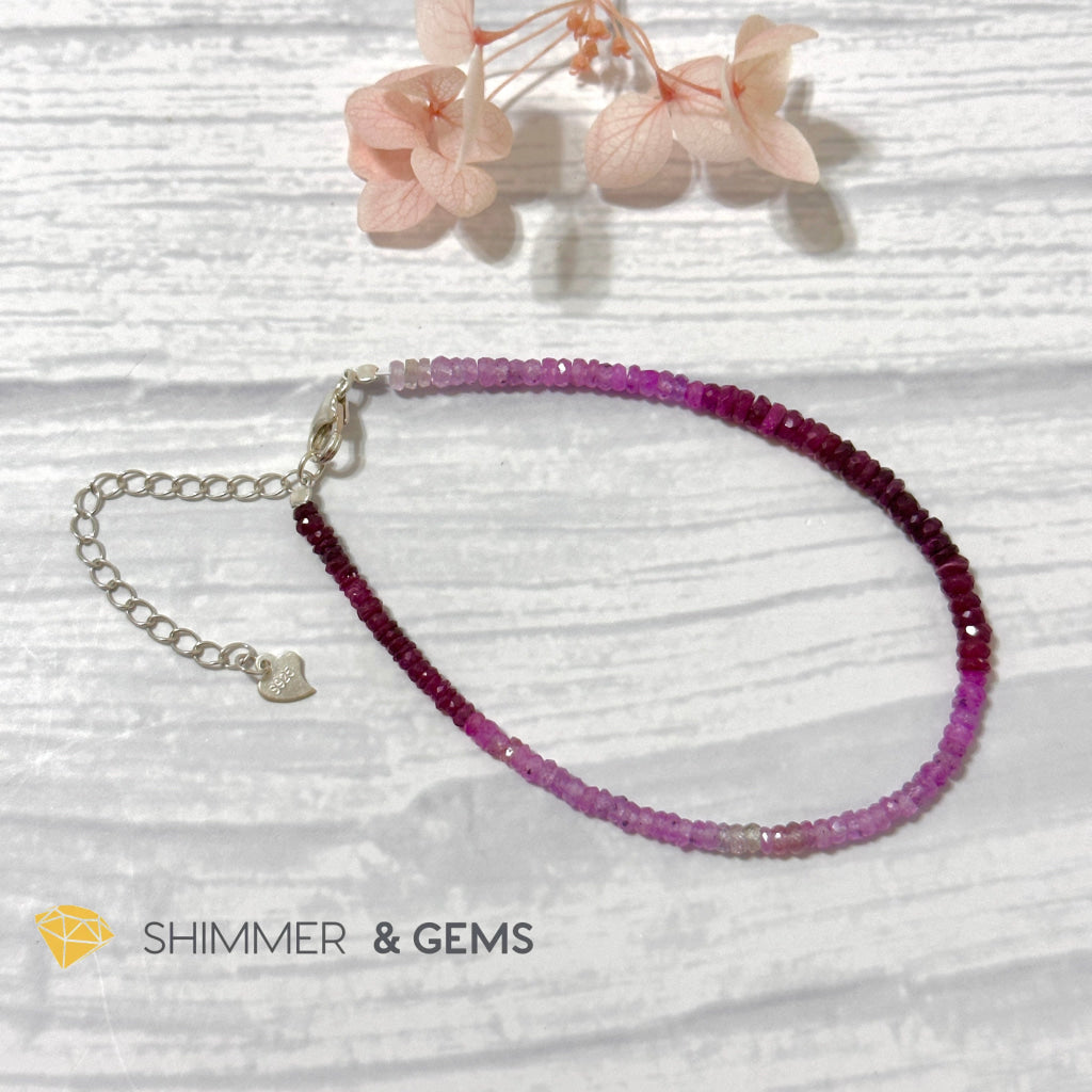 Pink Sapphire & Ruby 925 Silver Bracelet (2.5-3.5mm Rondelle) Adjustable
