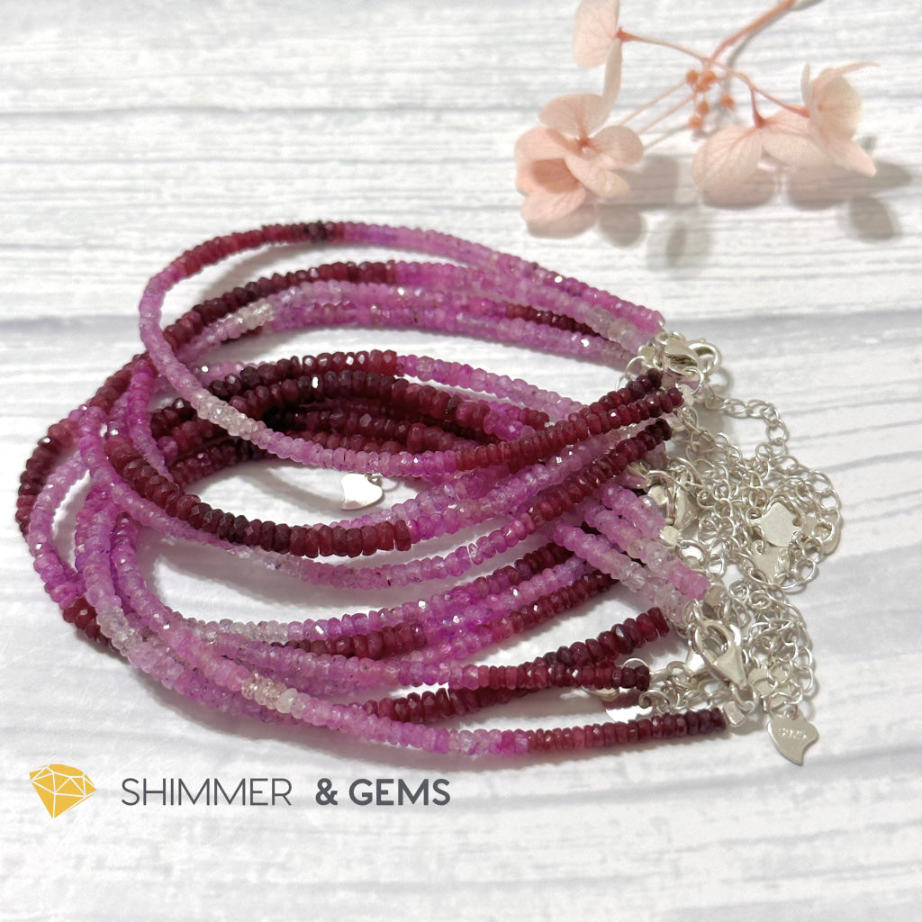 Pink Sapphire & Ruby 925 Silver Bracelet (2.5-3.5mm Rondelle) Adjustable