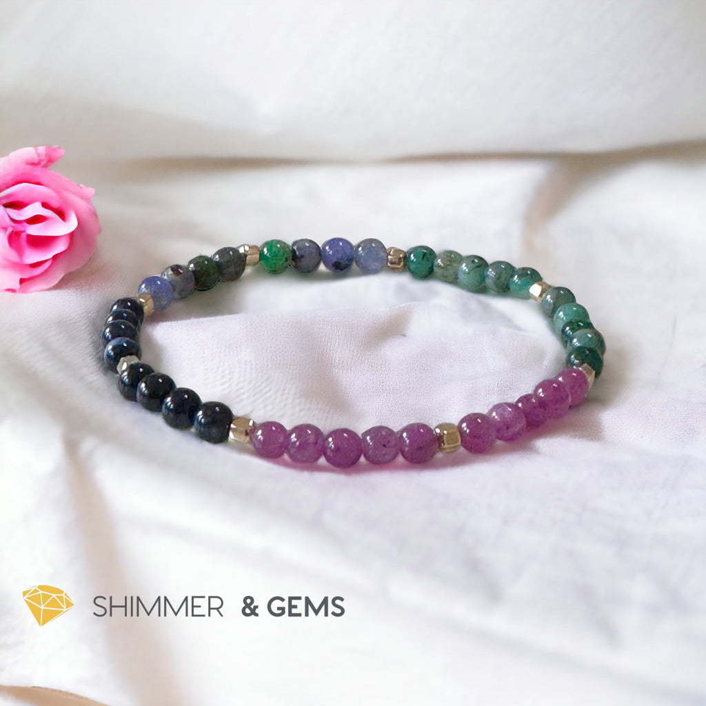 Precious Power of 4 Bracelet (4mm Ruby, Tanzanite, Emerald & Blue Sapphire) with 3mm faceted 14k gold filled beads