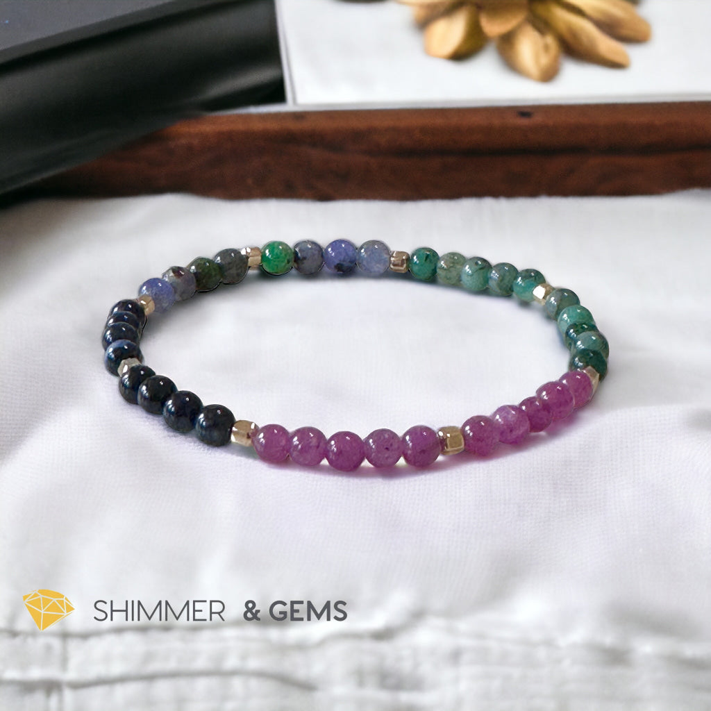 Precious Power of 4 Bracelet (4mm Ruby, Tanzanite, Emerald & Blue Sapphire) with 3mm faceted 14k gold filled beads