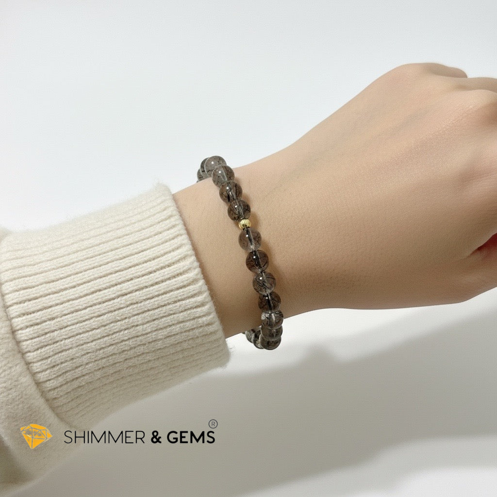 Premium Black Rutilated Quartz Bracelet 7mm (Rare)