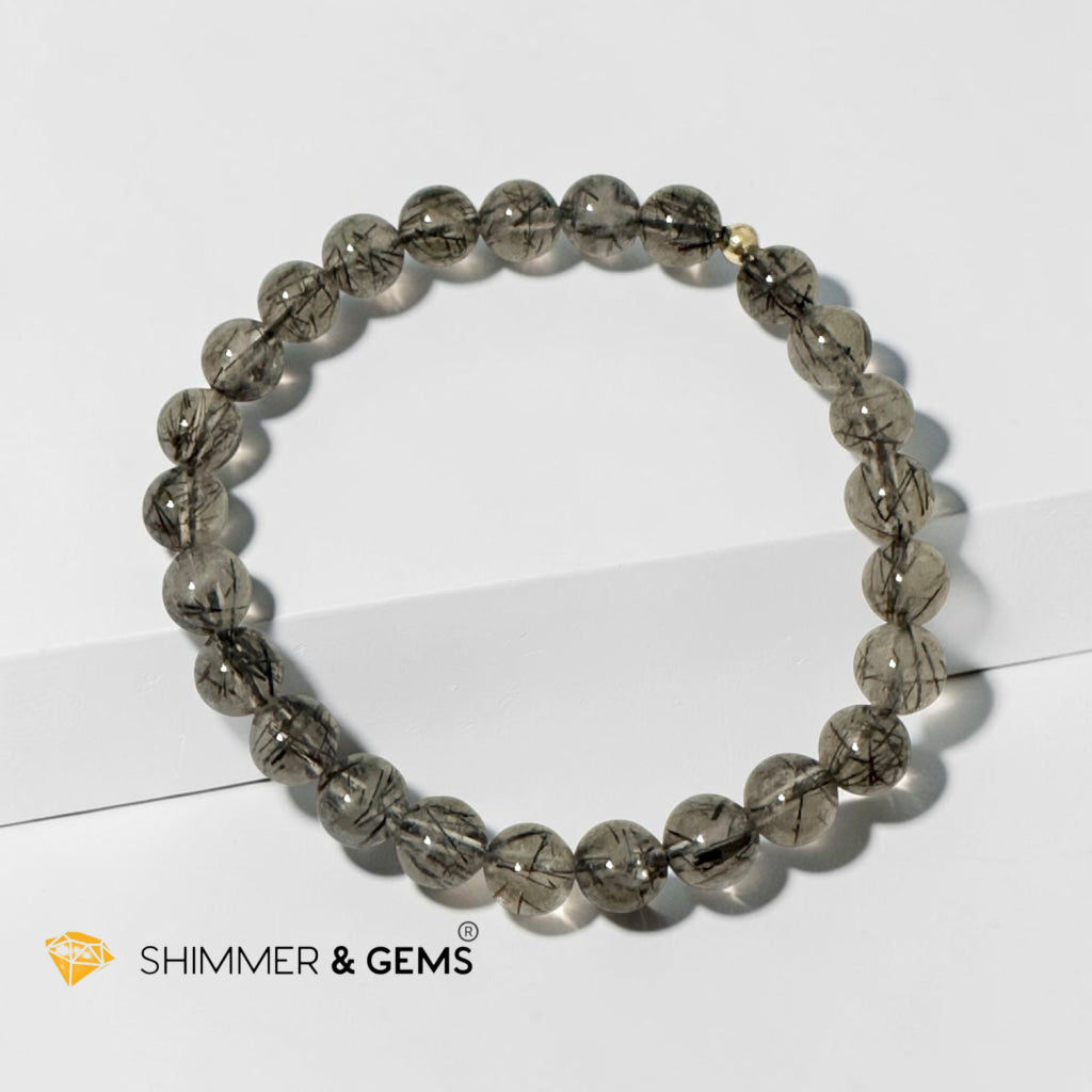 Premium Black Rutilated Quartz Bracelet 7mm (Rare)
