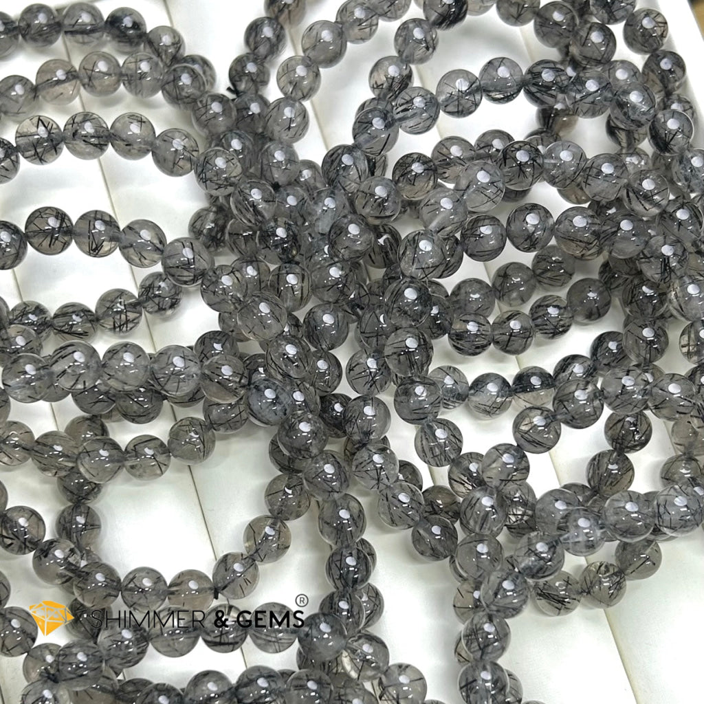 Premium Black Rutilated Quartz Bracelet 7mm (Rare)