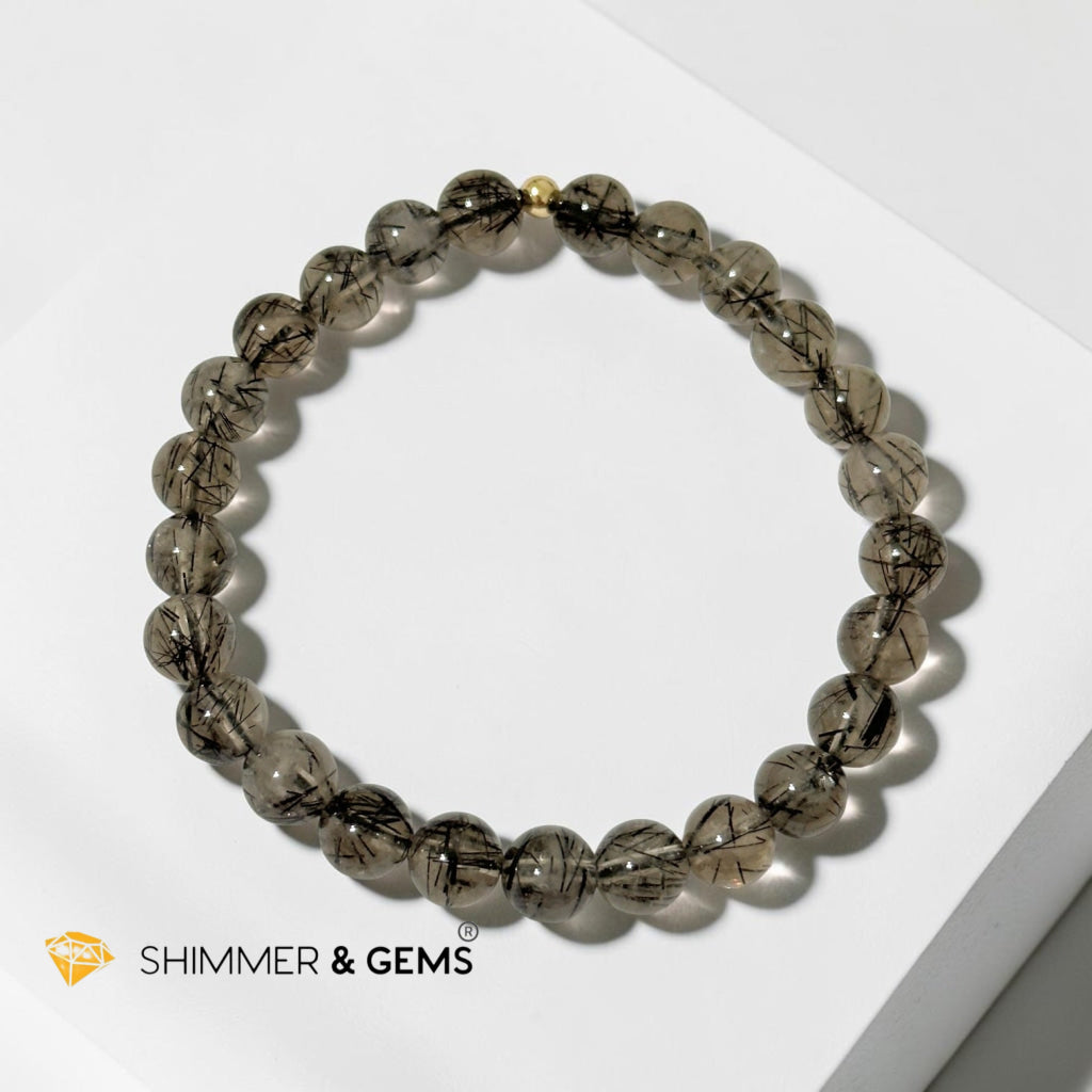 Premium Black Rutilated Quartz Bracelet 7mm (Rare)