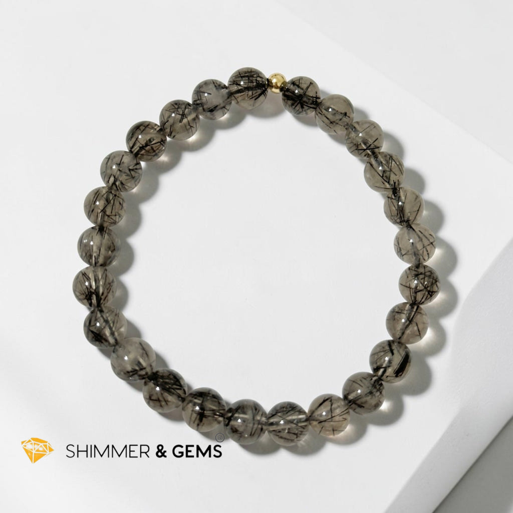 Premium Black Rutilated Quartz Bracelet 7mm (Rare)