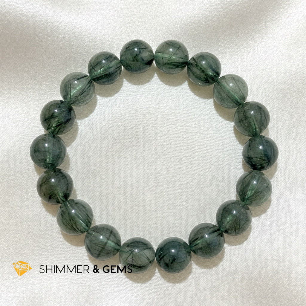 Premium Green Rutilated Quartz Bracelet (10–13mm)