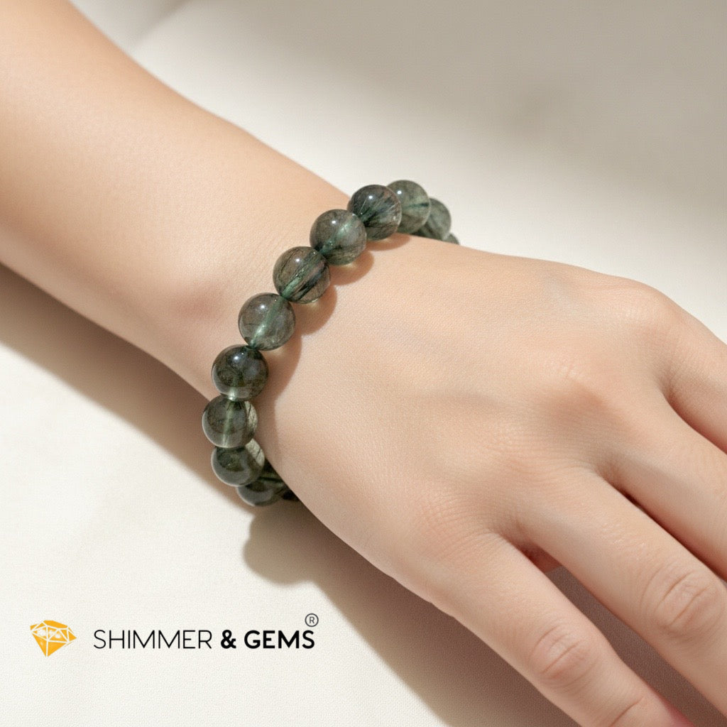 Premium Green Rutilated Quartz Bracelet (10–13mm)