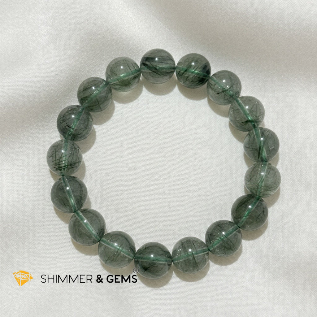 Premium Green Rutilated Quartz Bracelet (10–13mm)