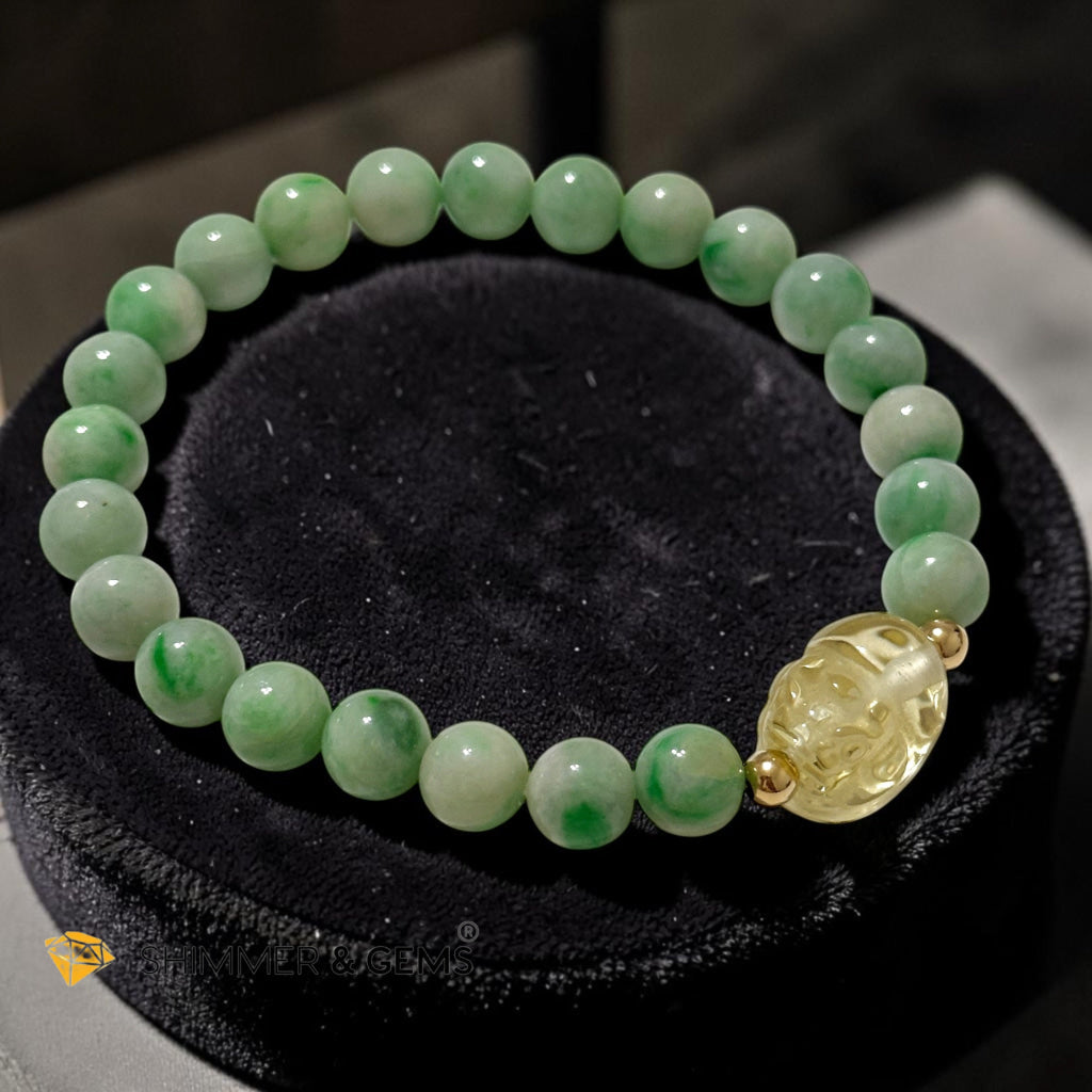 Premium Jadeite 7mm Bracelet with Citrine Pixiu (AAA) (Type A)