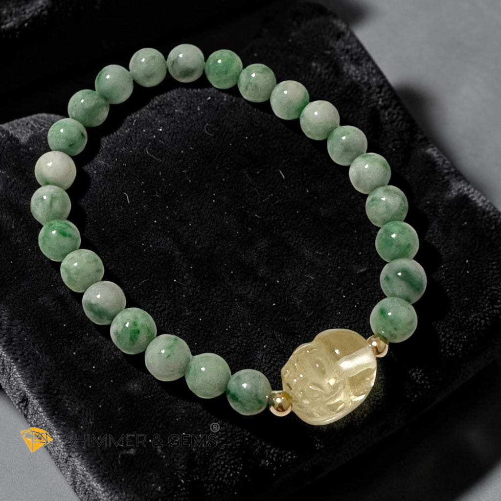 Premium Jadeite 7mm Bracelet with Citrine Pixiu (AAA) (Type A)