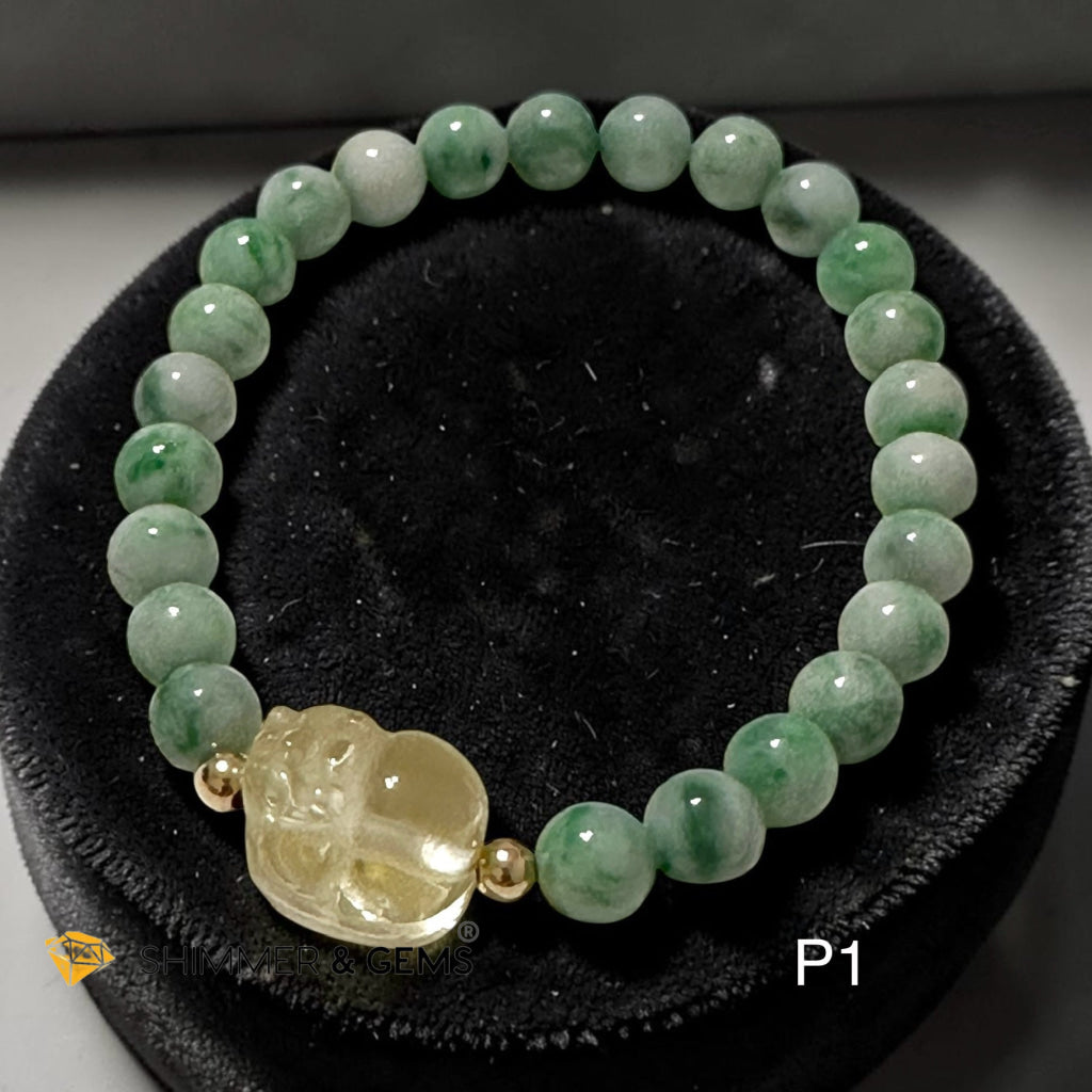 Premium Jadeite 7mm Bracelet with Citrine Pixiu (AAA) (Type A)