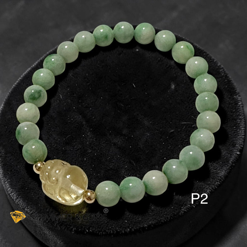 Premium Jadeite 7mm Bracelet with Citrine Pixiu (AAA) (Type A)