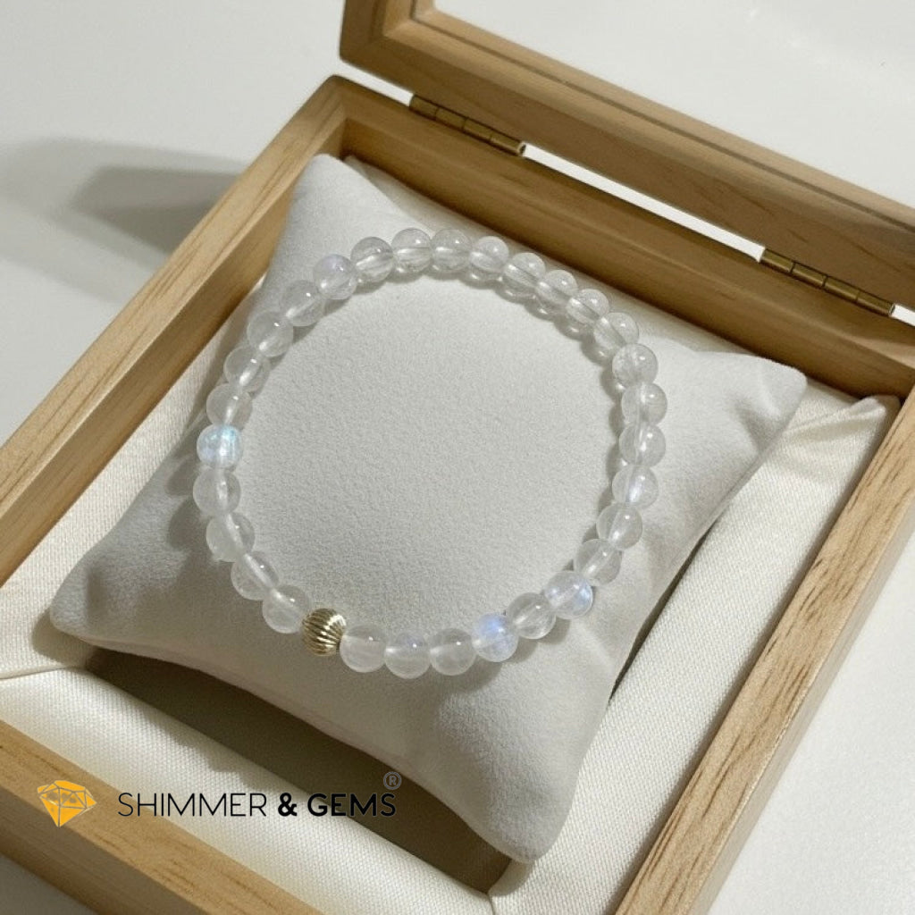 Premium Madagascar Rainbow Moonstone 5.5mm AAAA Bracelet with 14K Gold Filled Bead