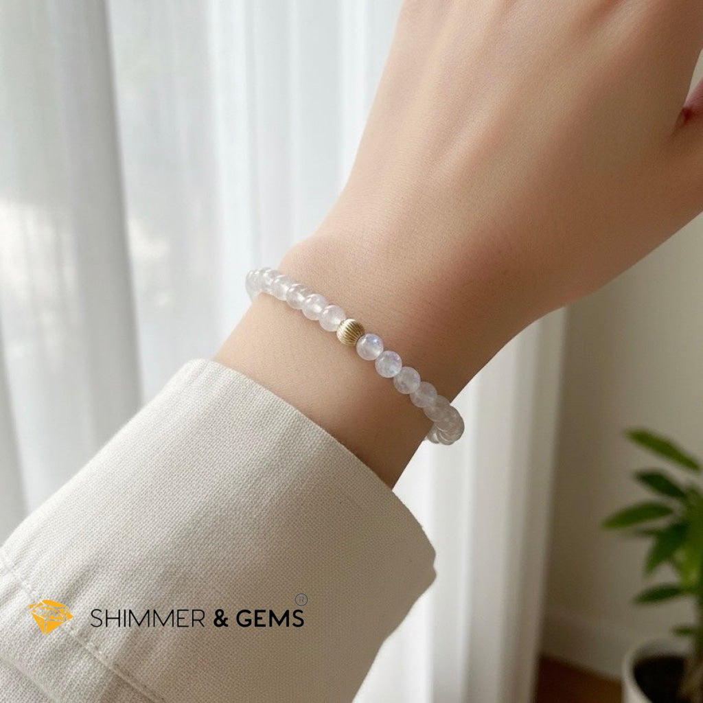 Premium Madagascar Rainbow Moonstone 5.5mm AAAA Bracelet with 14K Gold Filled Bead