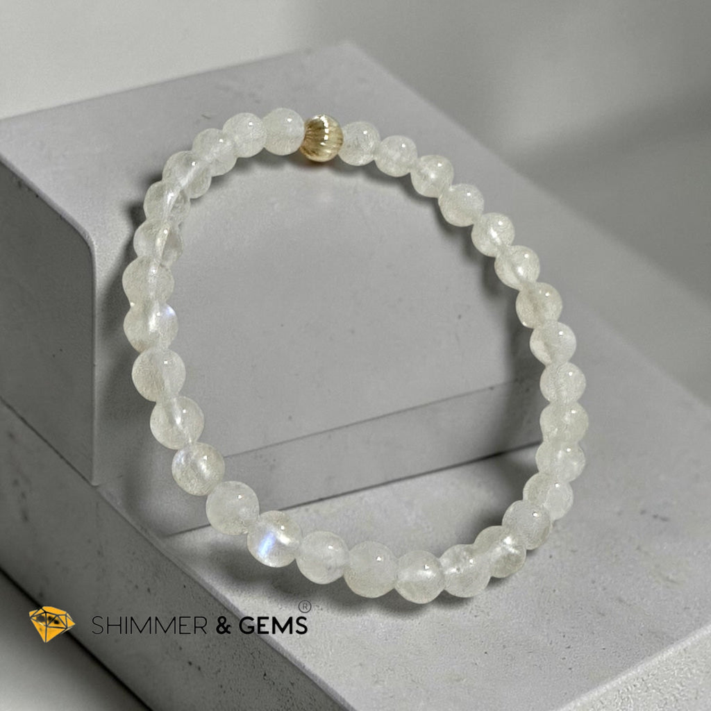 Premium Madagascar Rainbow Moonstone 5.5mm AAAA Bracelet with 14K Gold Filled Bead