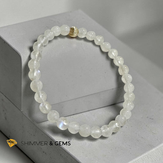 Premium Madagascar Rainbow Moonstone 5.5mm AAAA Bracelet with 14K Gold Filled Bead