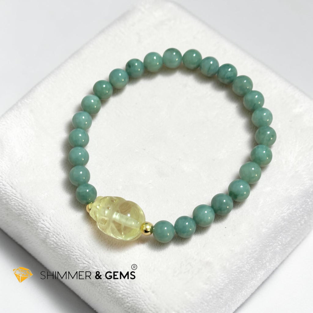 Premium Natural Burma Jade 6mm Bracelet with Citrine Pixiu (Wealth Activator)