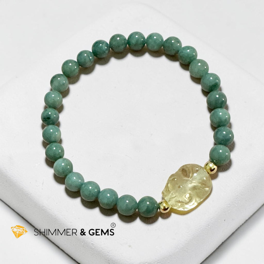 Premium Natural Burma Jade 6mm Bracelet with Citrine Pixiu (Wealth Activator)