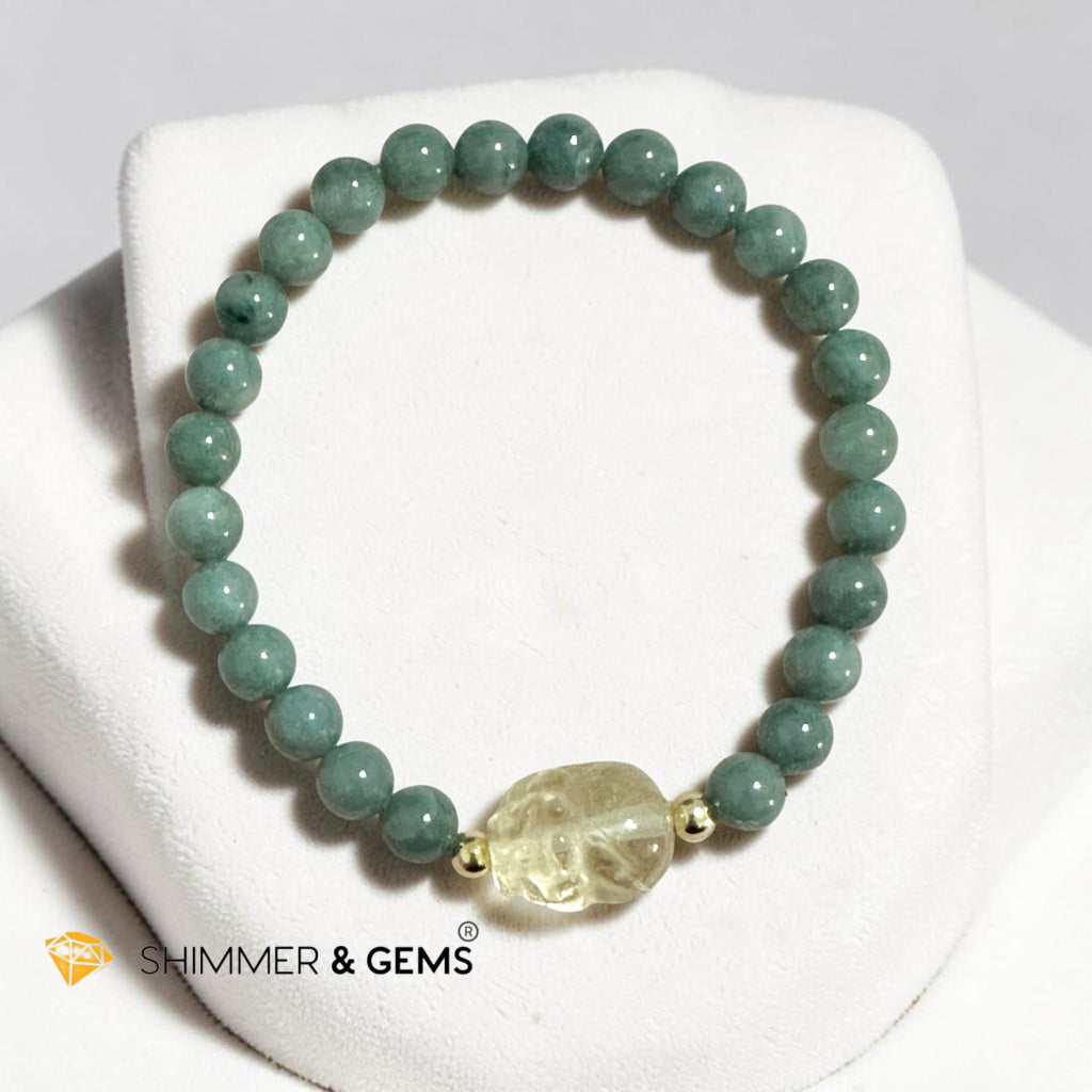Premium Natural Burma Jade 6mm Bracelet with Citrine Pixiu (Wealth Activator)