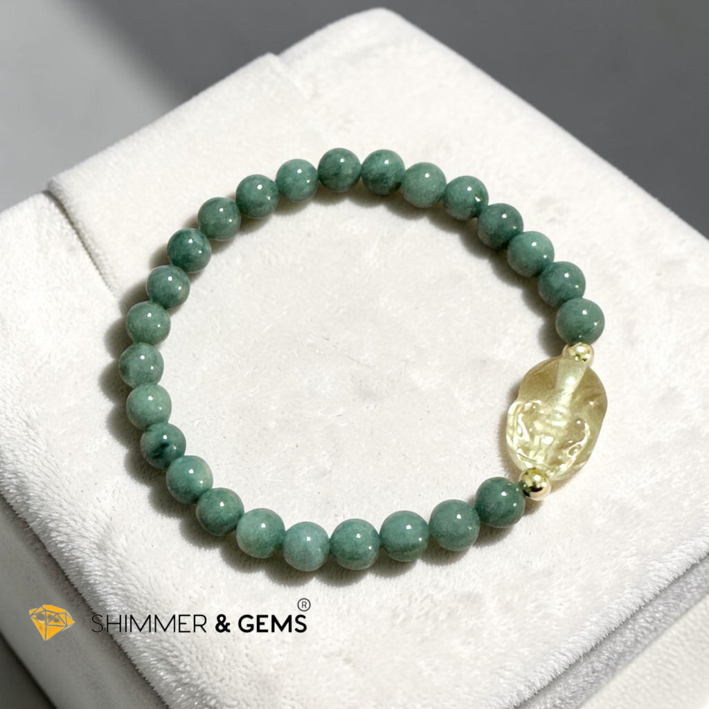 Premium Natural Burma Jade 6mm Bracelet with Citrine Pixiu (Wealth Activator)