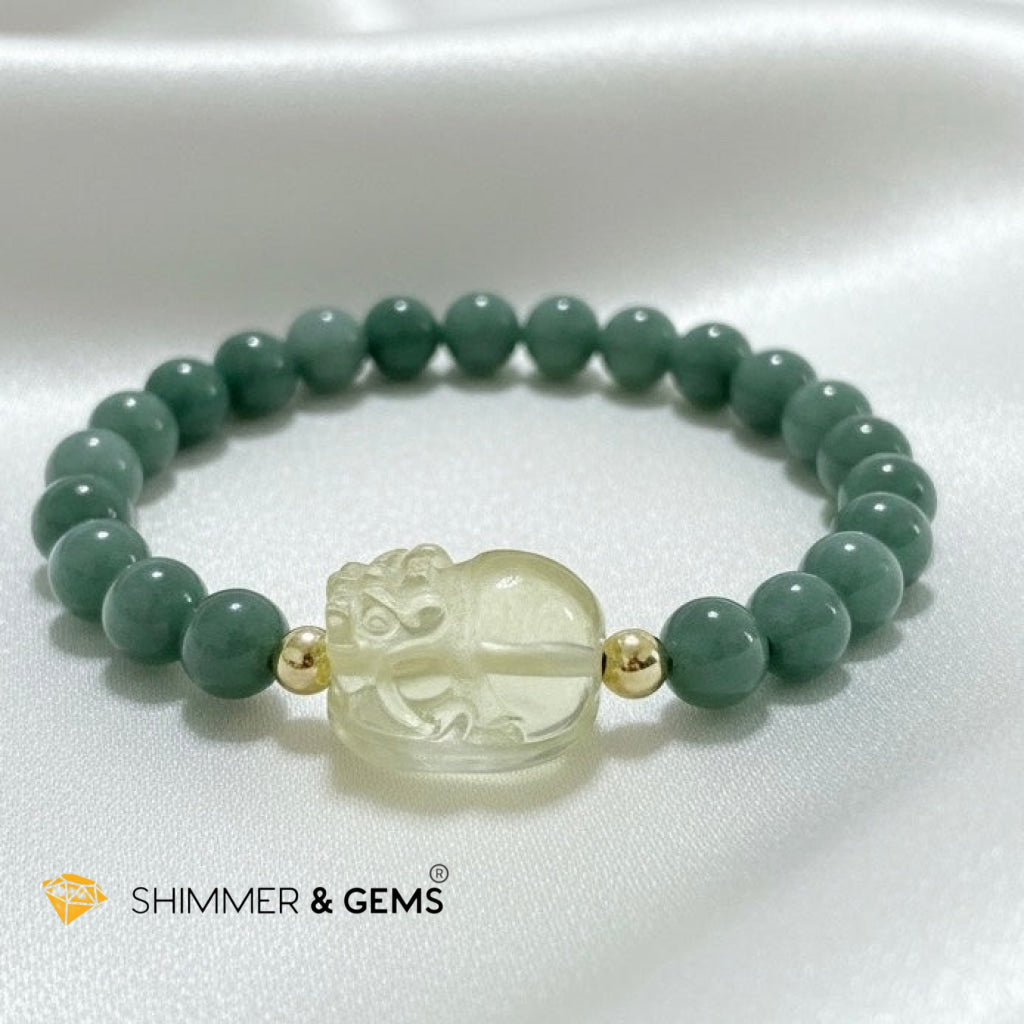 Premium Natural Burma Jade 6mm Bracelet with Citrine Pixiu (Wealth Activator)