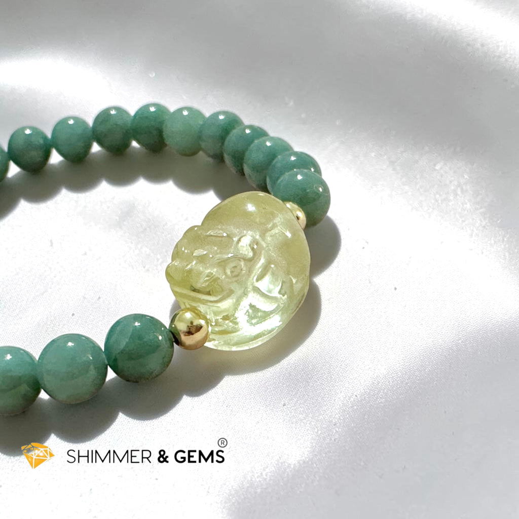 Premium Natural Burma Jade 6mm Bracelet with Citrine Pixiu (Wealth Activator)