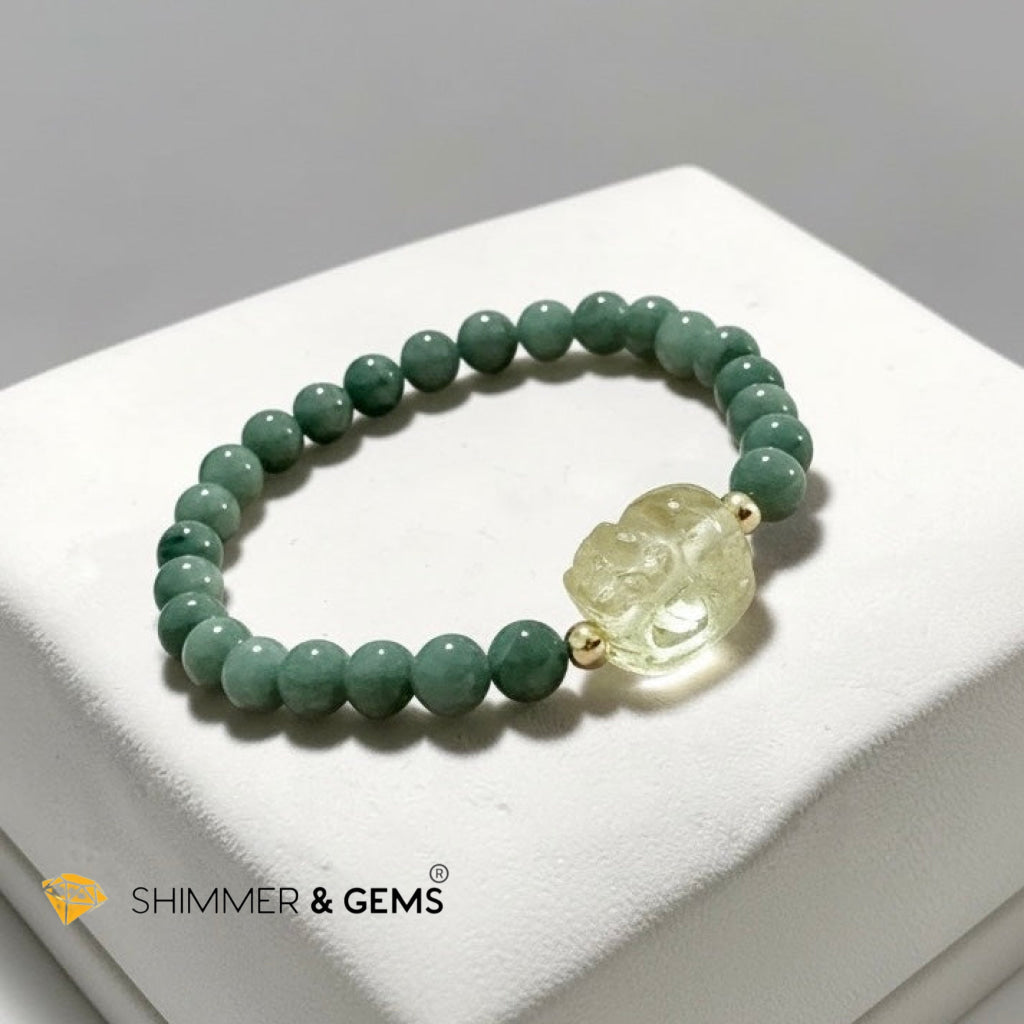 Premium Natural Burma Jade 6mm Bracelet with Citrine Pixiu (Wealth Activator)