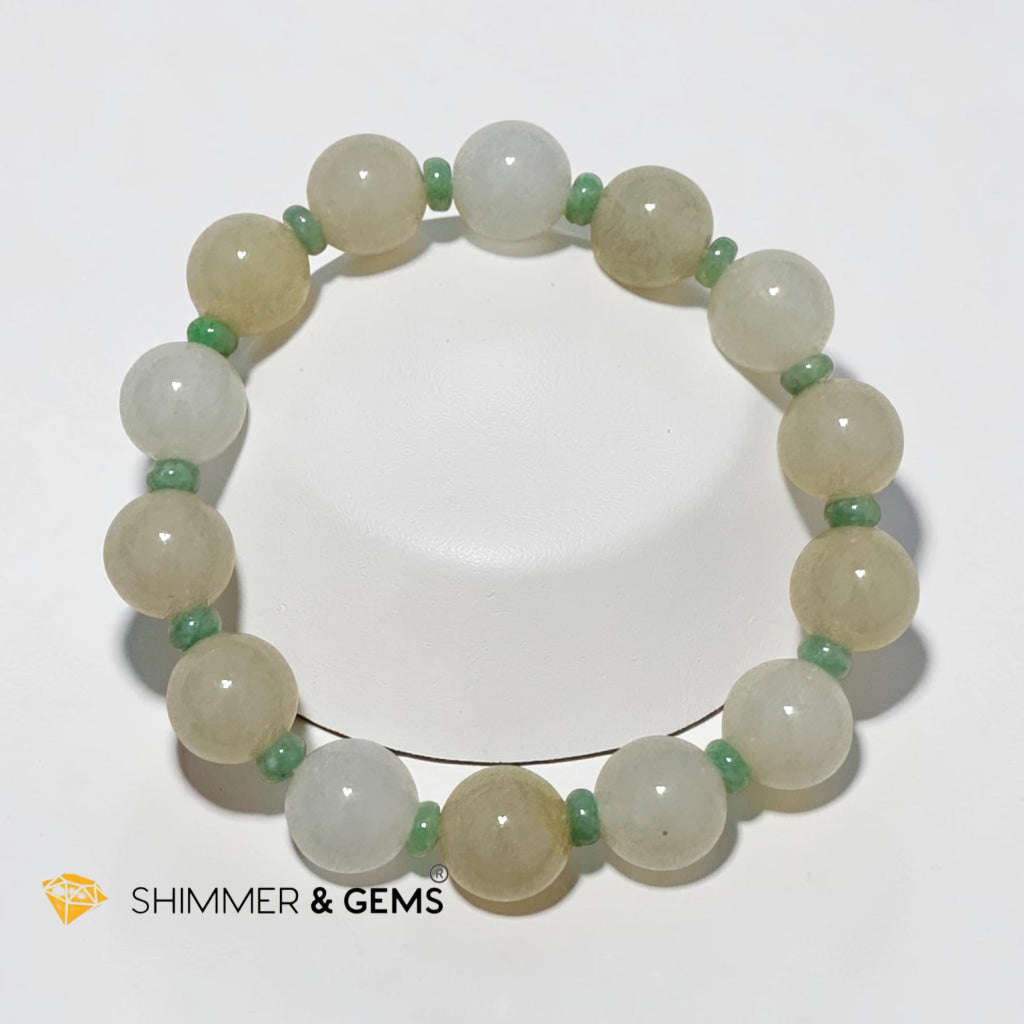 Premium White, Yellow & Green Ice Jadeite 12mm Bracelet (Type A)