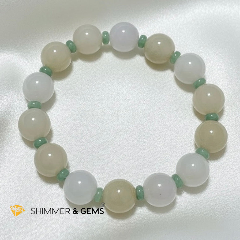 Premium White, Yellow & Green Ice Jadeite 12mm Bracelet (Type A)