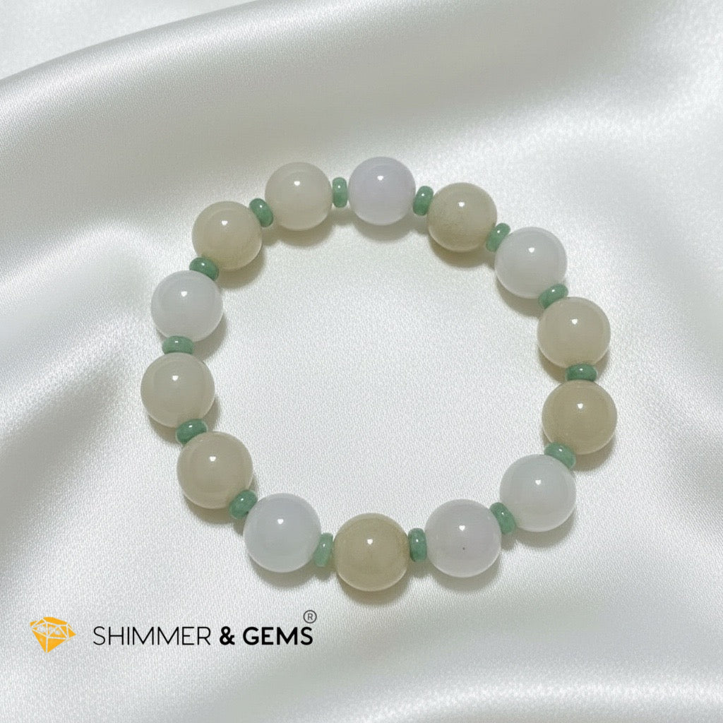 Premium White, Yellow & Green Ice Jadeite 12mm Bracelet (Type A)