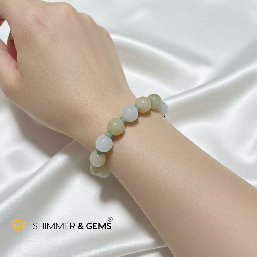 Premium White, Yellow & Green Ice Jadeite 12mm Bracelet (Type A)