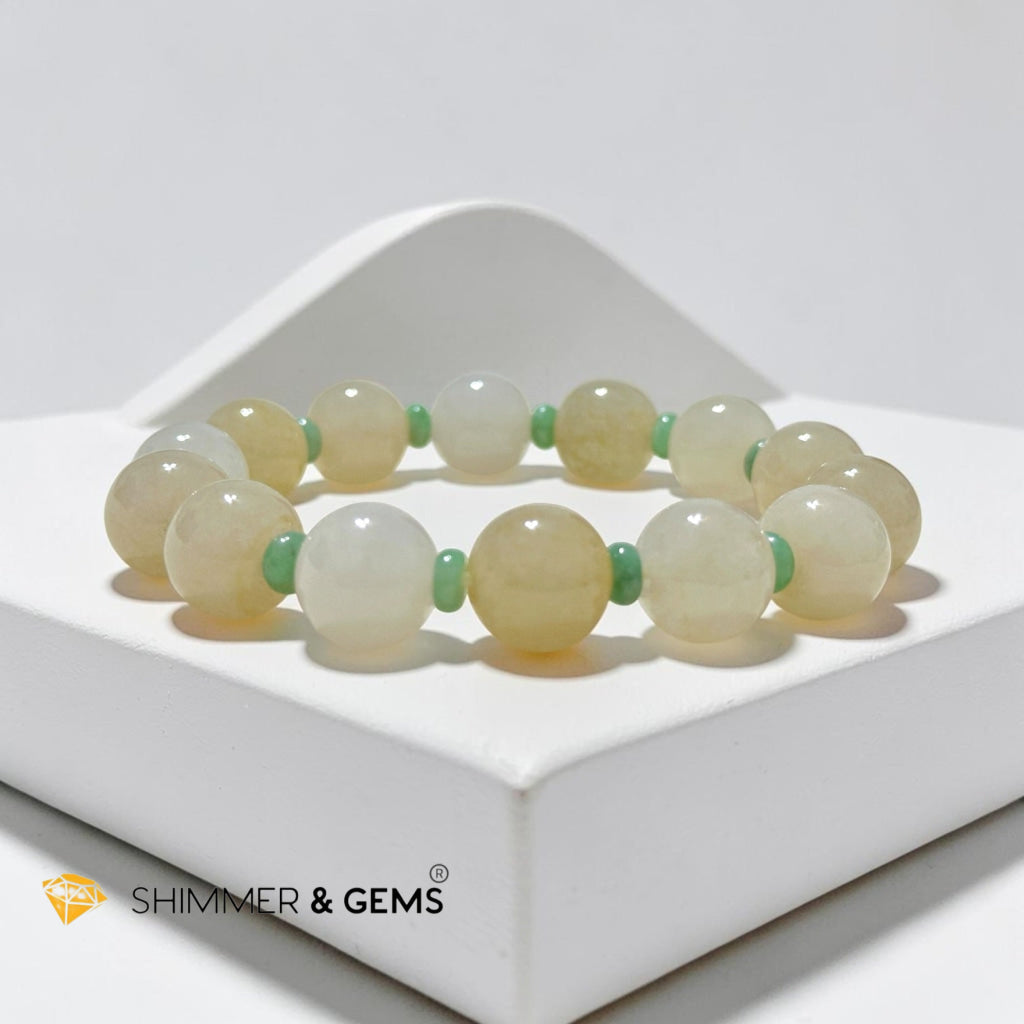 Premium White, Yellow & Green Ice Jadeite 12mm Bracelet (Type A)