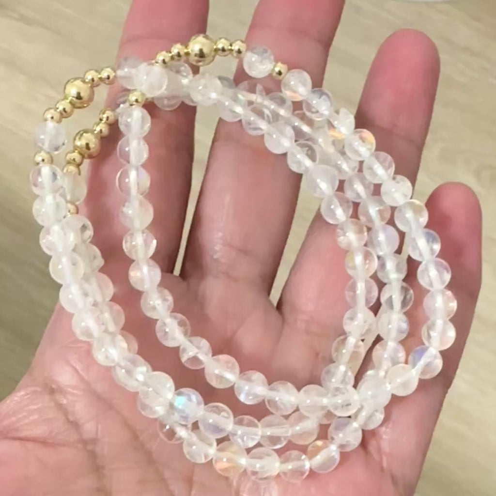 Moonstone Madagascar Premium Bracelet, 5mm with 14k Gold Filled