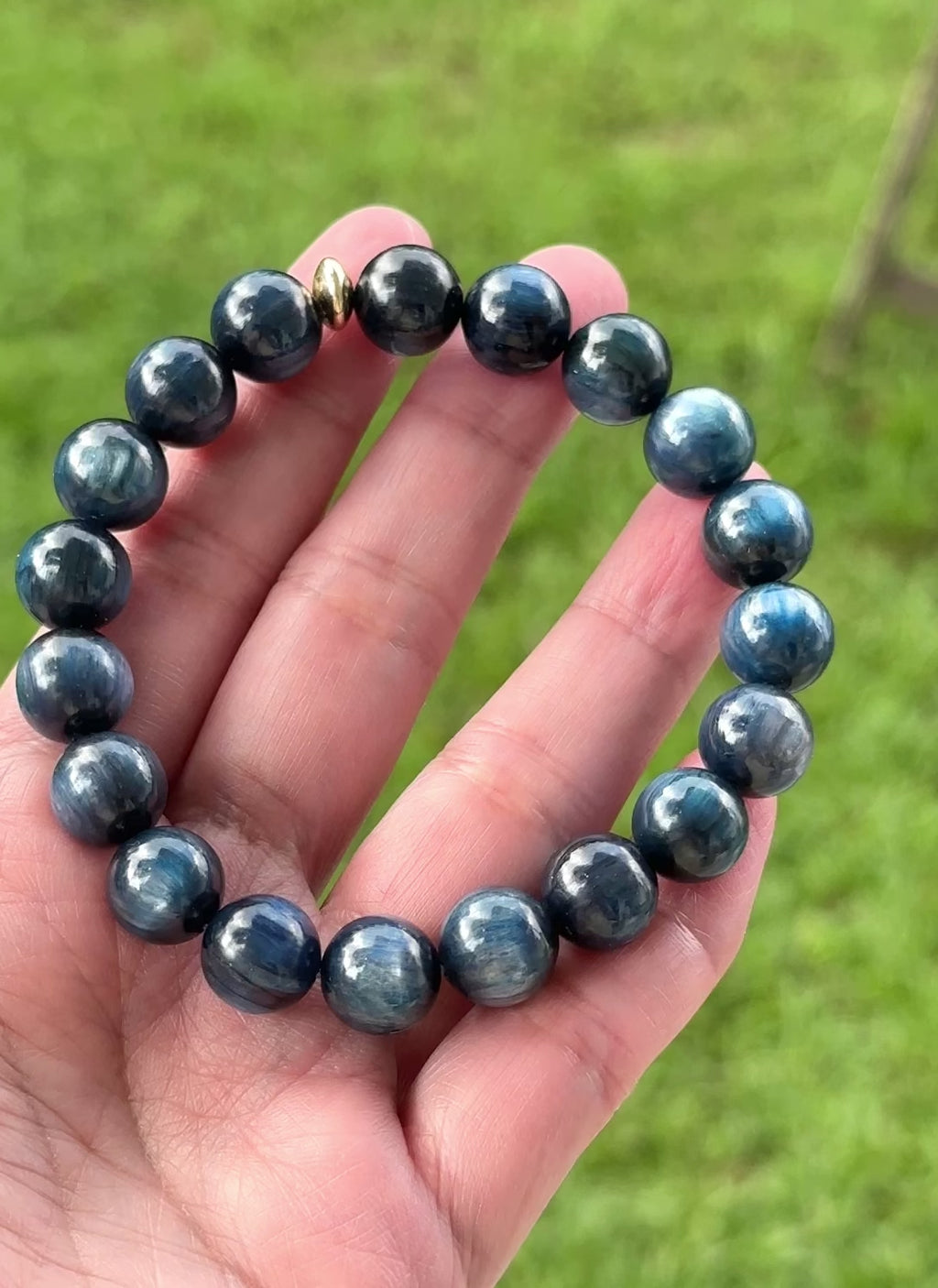 Blue Kyanite 10mm Bracelet with 14k gold filled Bead (AAA Grade) For Men & Women (Not Dyed, All Natural) Premium, Encoded & Activated