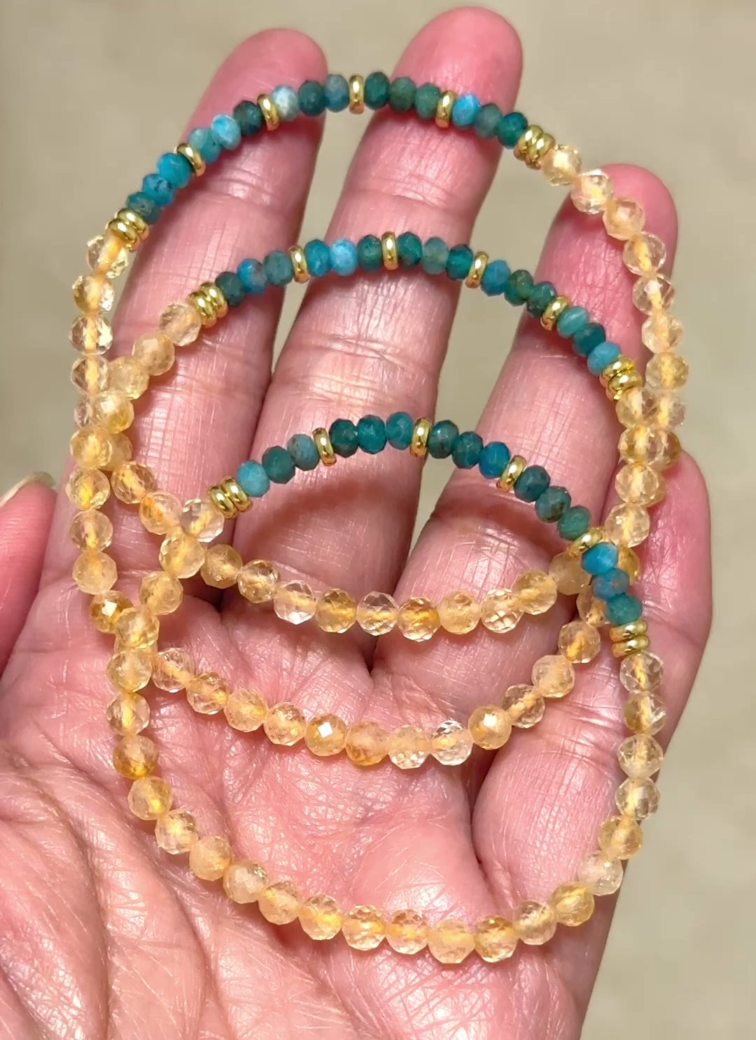Success Path Bracelet: (Blue Apatite Rondelle, Citrine 4mm with Stainless Steel Beads)