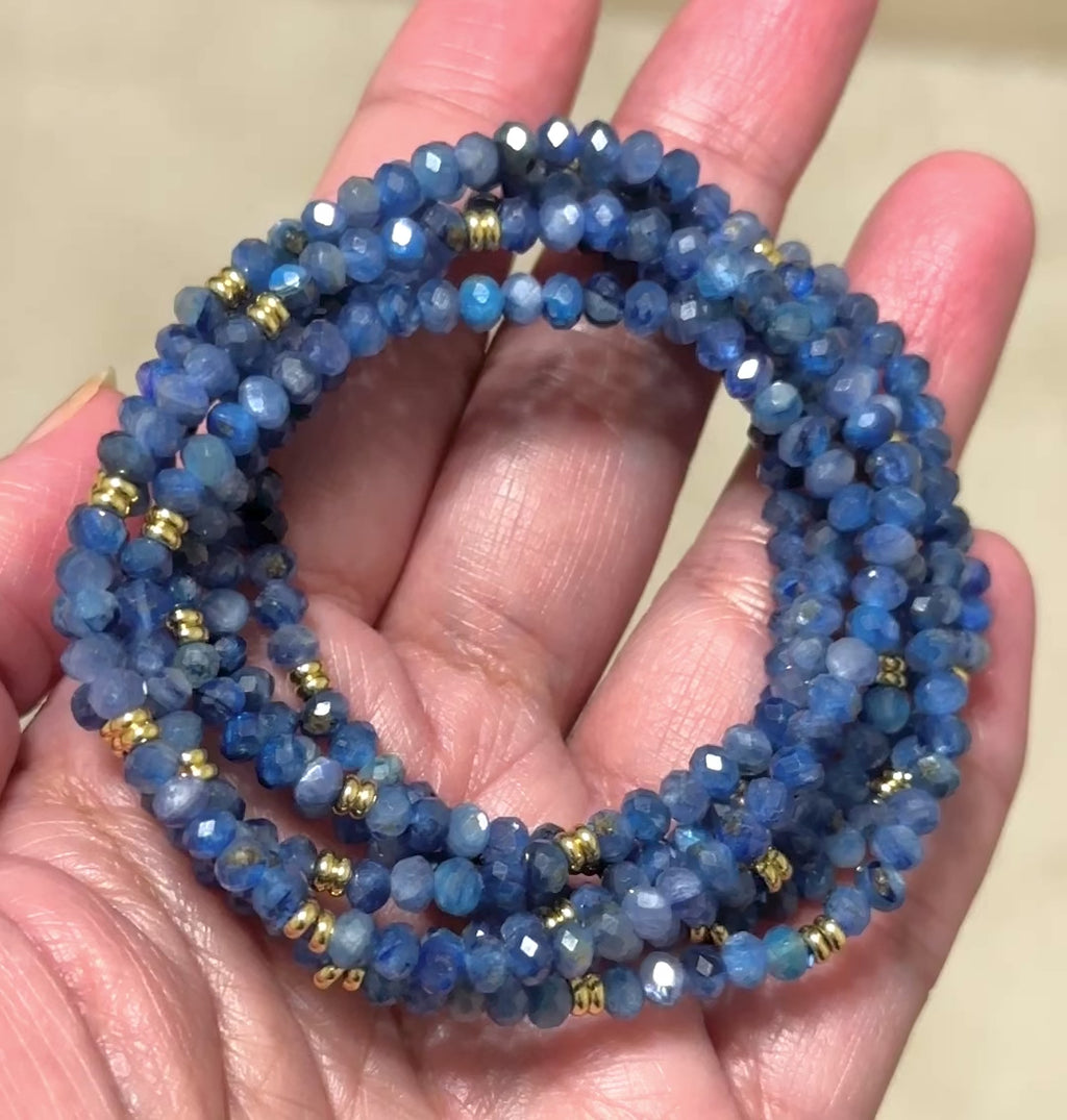 Blue Kyanite 3x4mm Faceted Rondelle with Stainless Steel Bracelet (High Vibes)