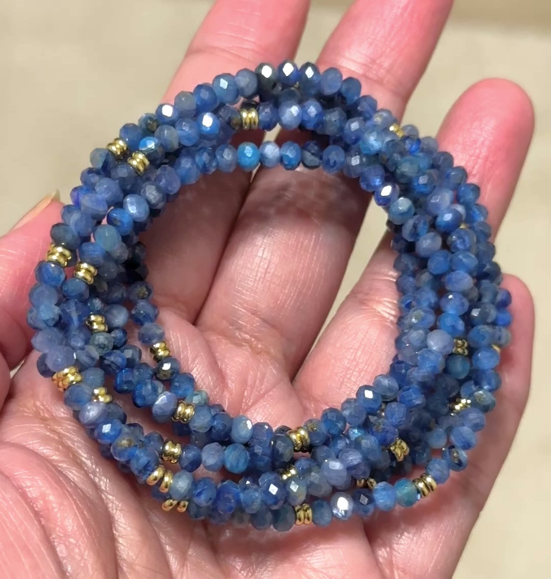 Blue Kyanite 3x4mm Faceted Rondelle with Stainless Steel Bracelet (High Vibes)