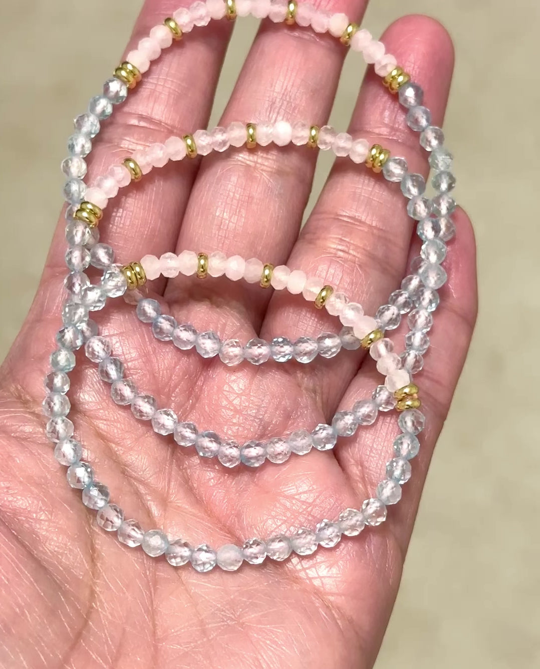 Pure Bliss Bracelet (Rose Quartz Rondelle & Aquamarine 4mm with Stainless Steel Beads)
