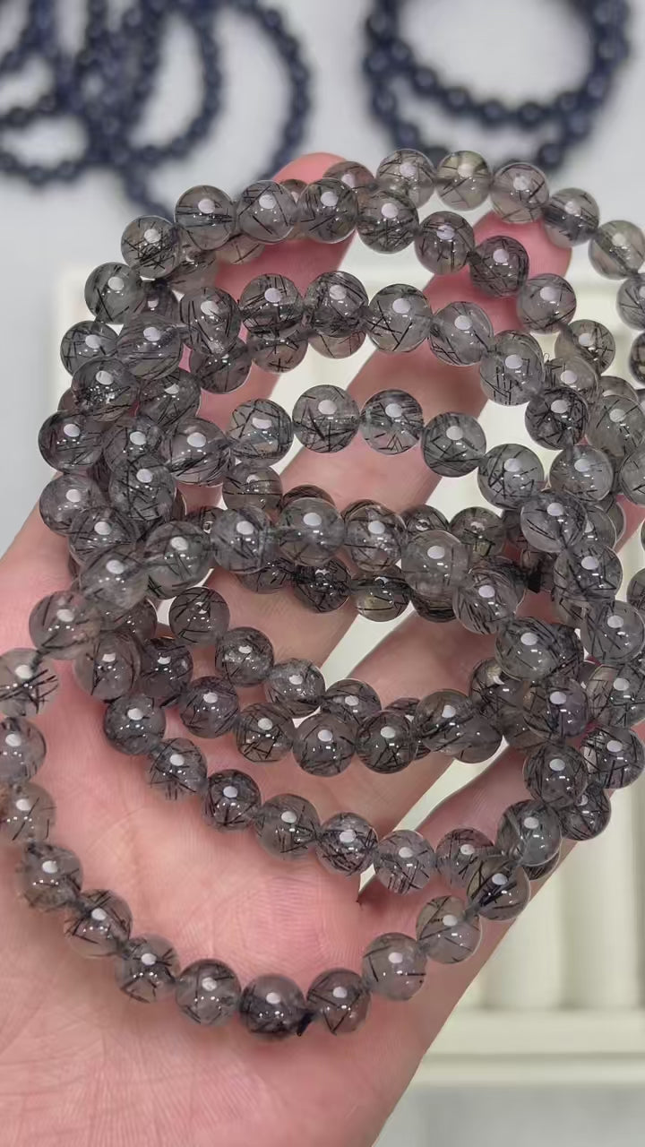 Premium Black Rutilated Quartz Bracelet 7mm (Rare)