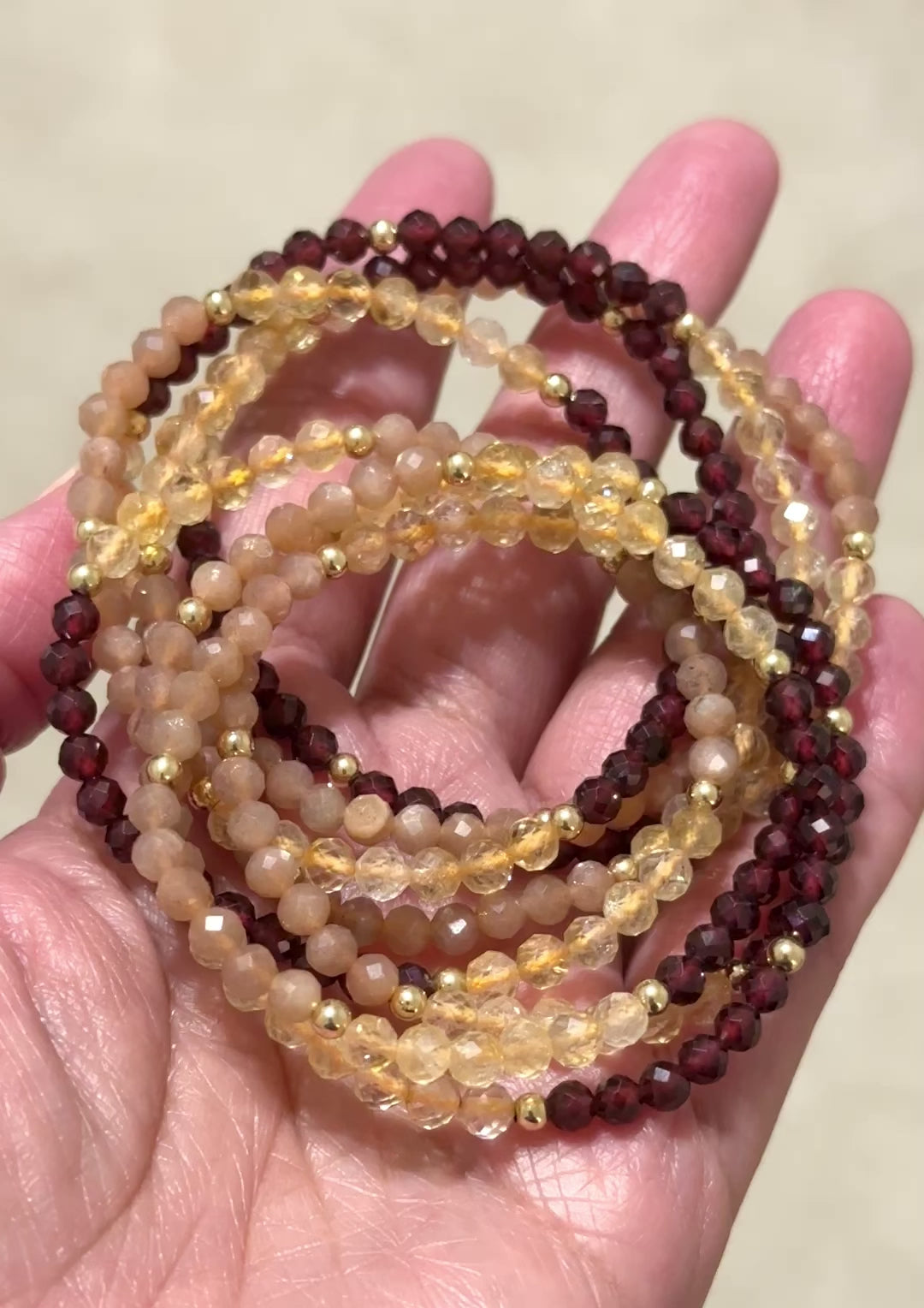 Financial Recovery Bracelet (Citrine, Garnet & Sunstone 4mm Faceted) with 14k gold filled beads