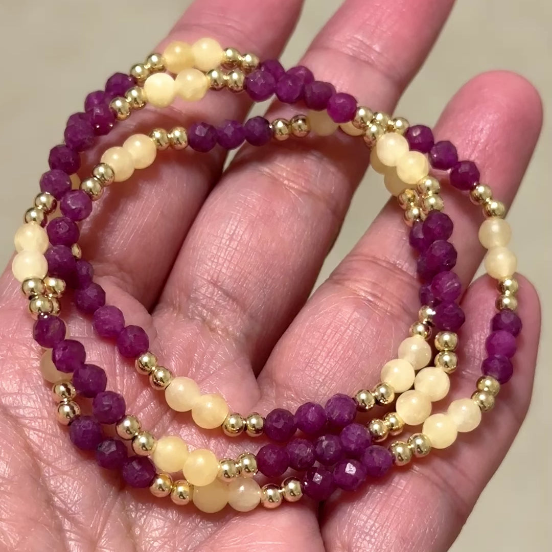 2025 Lucky Bracelet by Audrey (4mm) High Grade Ruby & Yellow Jade with 14k Gold Filled Beads