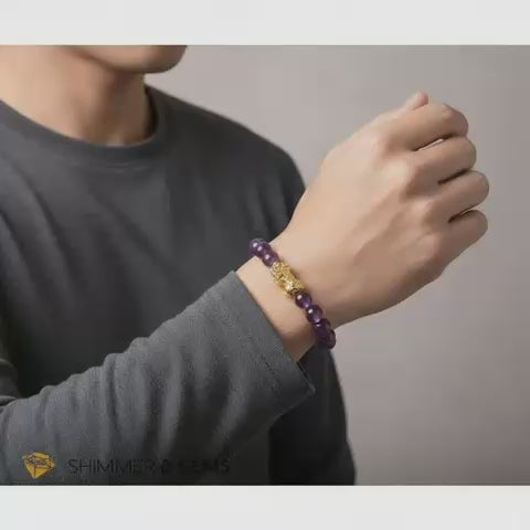 Amethyst Stainless Steel Pixiu Bracelet (10mm)