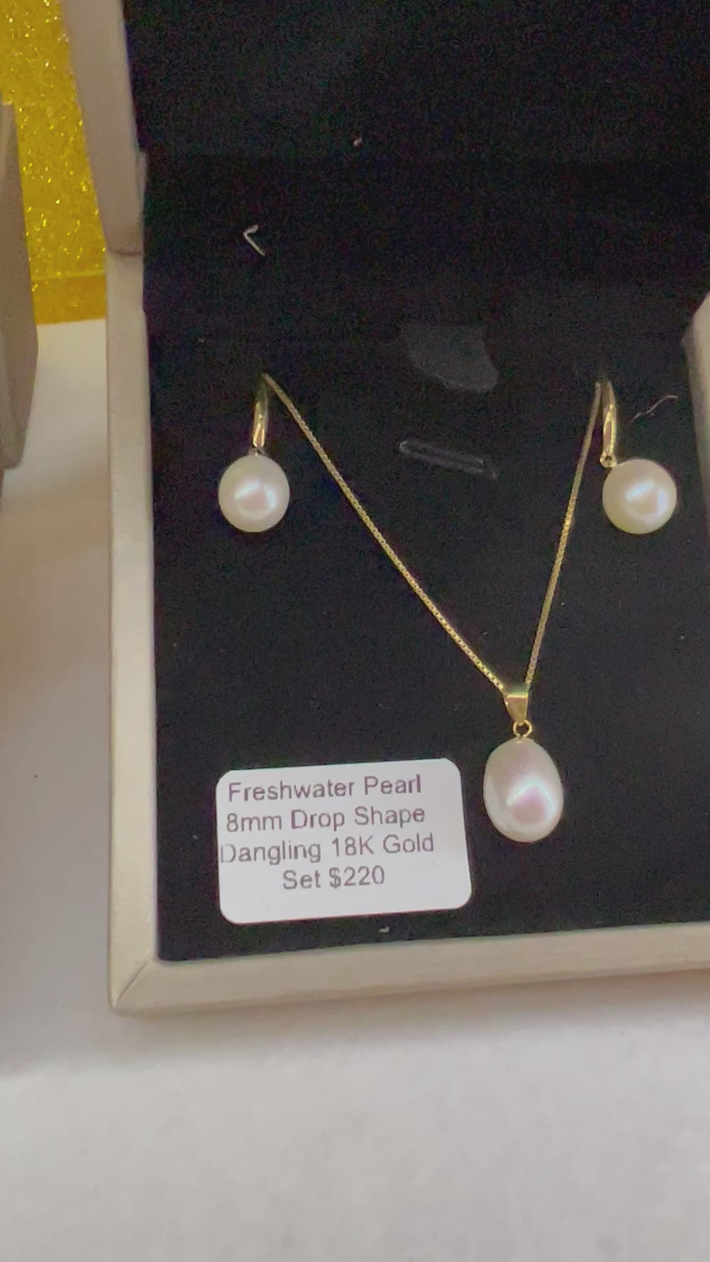 Freshwater Pearl 8mm AAA Grade Drop Shape 18K Real Gold Dangling Earrings and Pendant