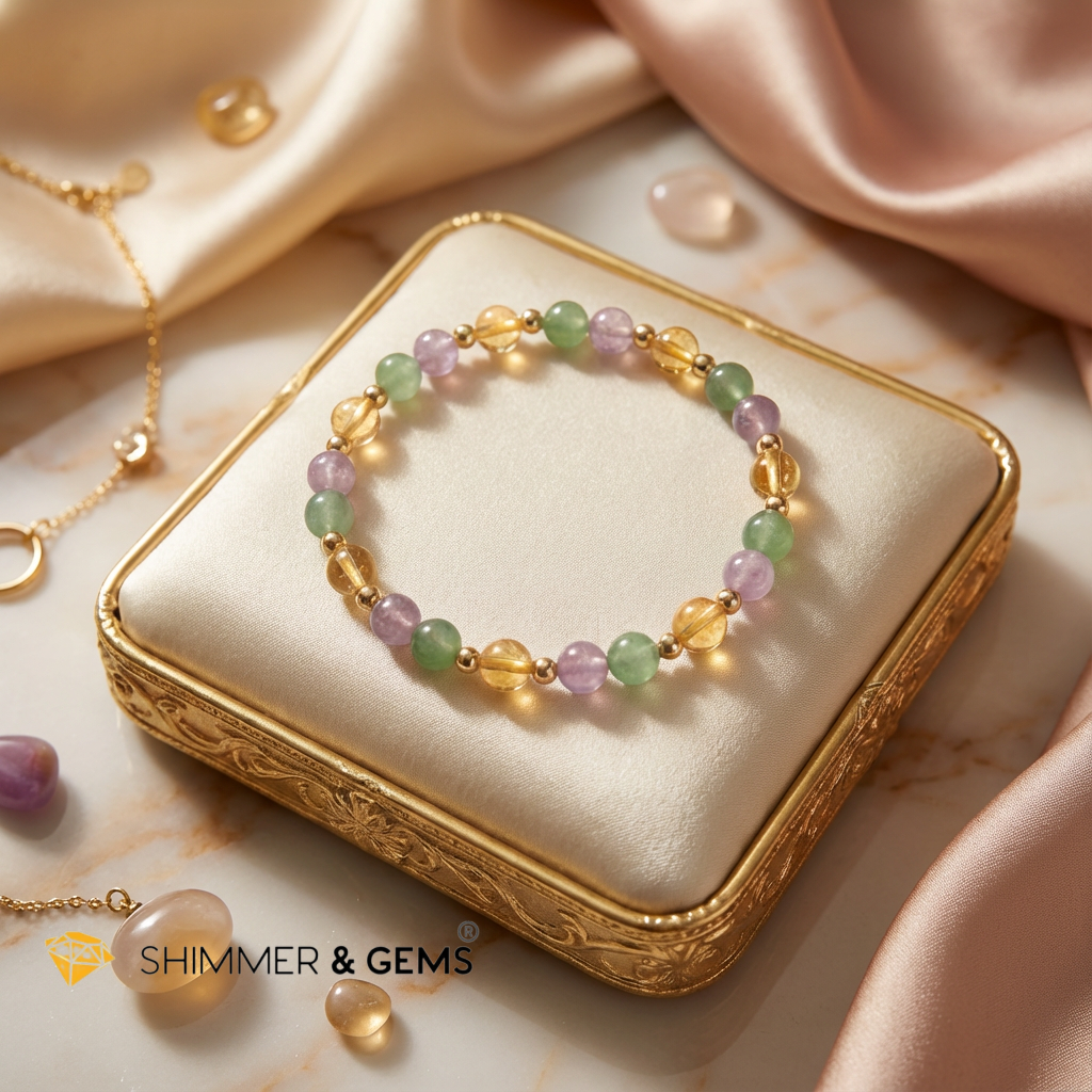 Prosper Bracelet (6mm Citrine, Aventurine, Lilac Amethyst, 14k gold filled)