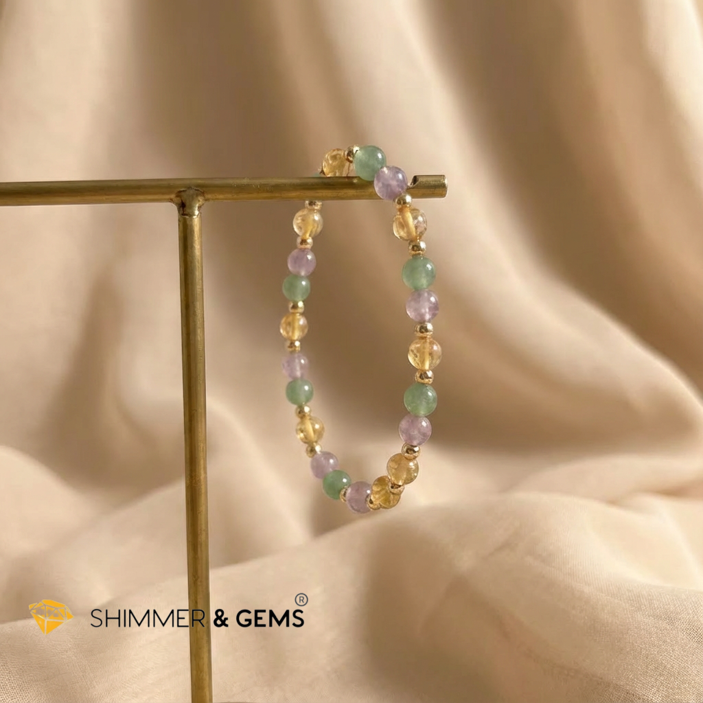 Prosper Bracelet (6mm Citrine, Aventurine, Lilac Amethyst, 14k gold filled)