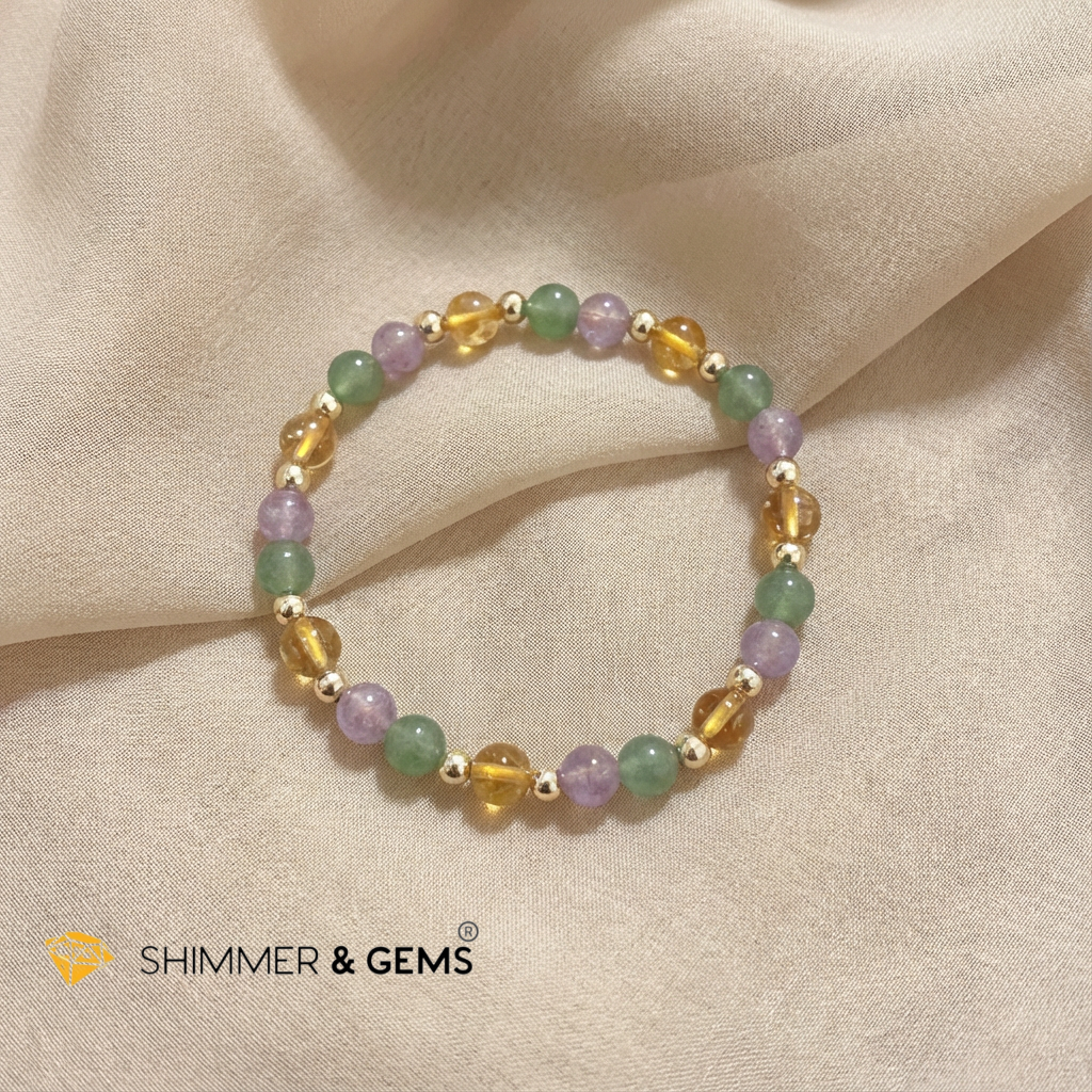 Prosper Bracelet (6mm Citrine, Aventurine, Lilac Amethyst, 14k gold filled)