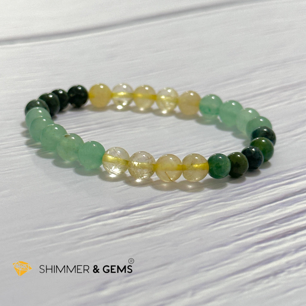 Prosperity Increase Remedy Bracelet (Moss Agate, Aventurine & Golden Rutilated 6mm)