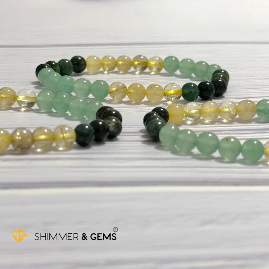 Prosperity Increase Remedy Bracelet (Moss Agate, Aventurine & Golden Rutilated 6mm)