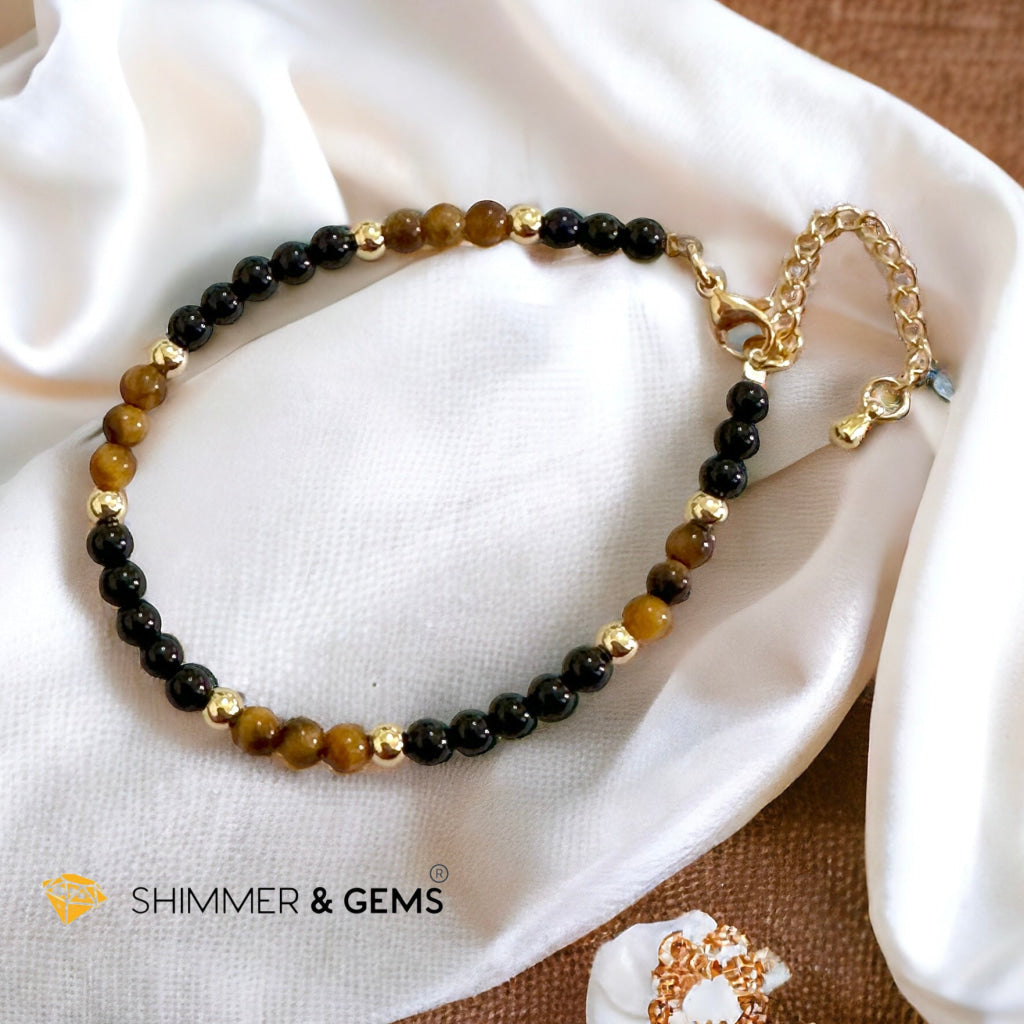 Protection 4mm Stainless Steel Remedy Bracelet (Black Onyx & Tiger’s Eye)Adjustable Size